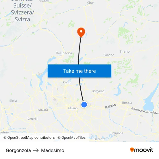 Gorgonzola to Madesimo map