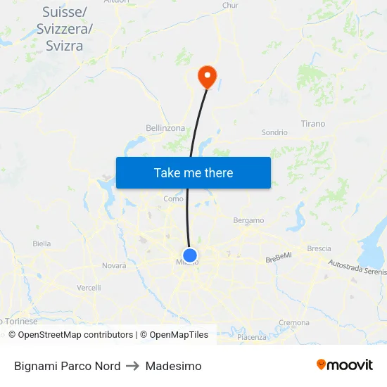 Bignami Parco Nord to Madesimo map