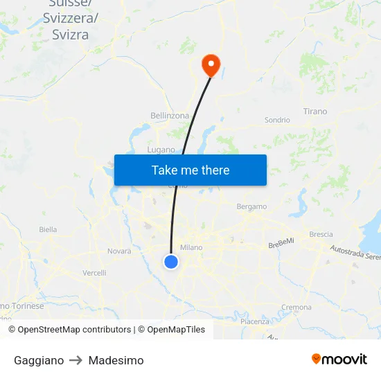Gaggiano to Madesimo map