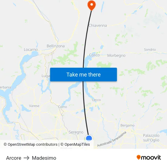 Arcore to Madesimo map