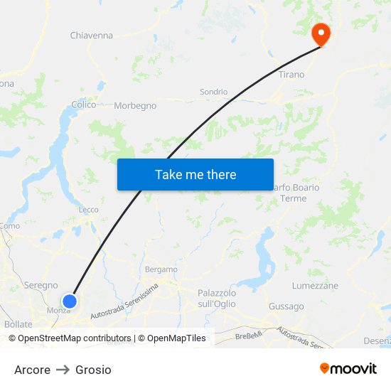 Arcore to Grosio map