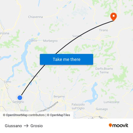 Giussano to Grosio map