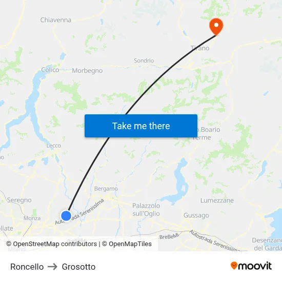 Roncello to Grosotto map