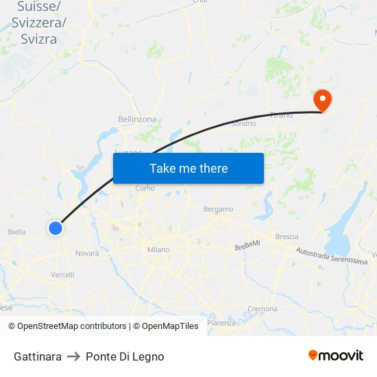 Gattinara to Ponte Di Legno map