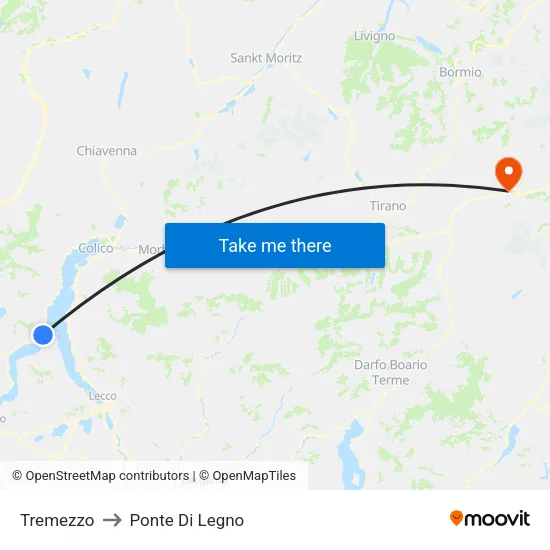 Tremezzo to Ponte Di Legno map