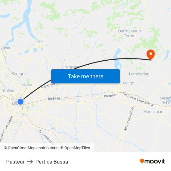 Pasteur to Pertica Bassa map
