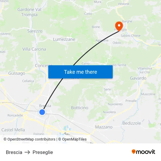 Brescia to Preseglie map