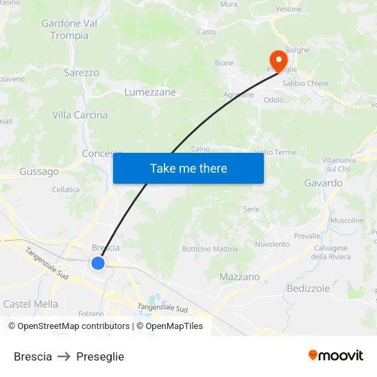 Brescia to Preseglie map