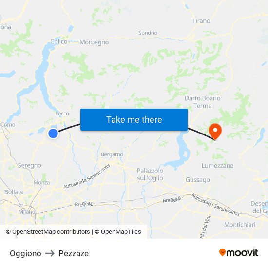 Oggiono to Pezzaze map