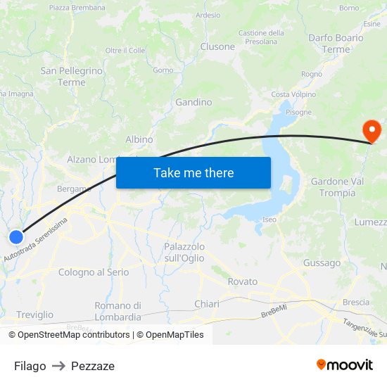 Filago to Pezzaze map