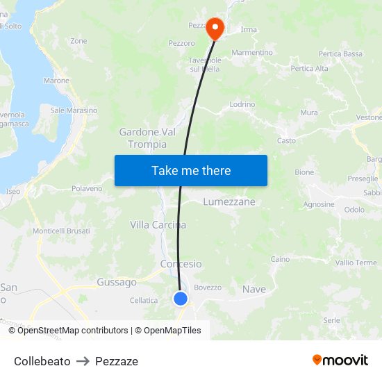 Collebeato to Pezzaze map