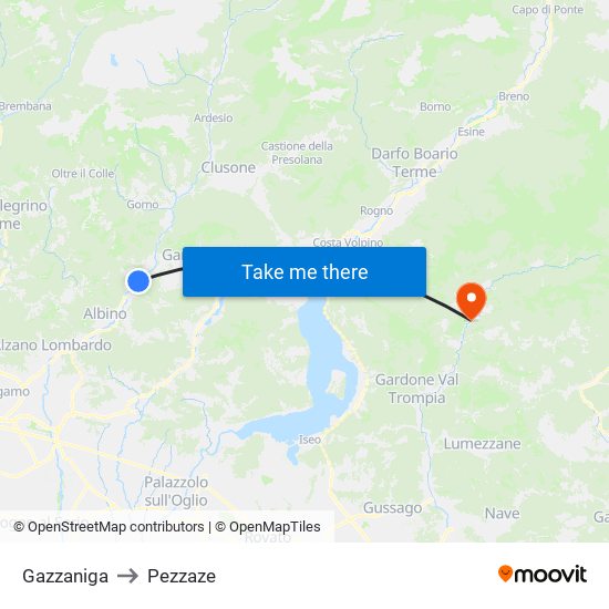 Gazzaniga to Pezzaze map