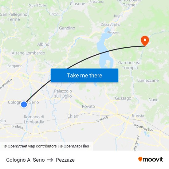 Cologno Al Serio to Pezzaze map