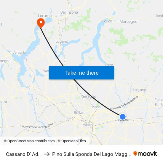 Cassano D' Adda to Pino Sulla Sponda Del Lago Maggiore map