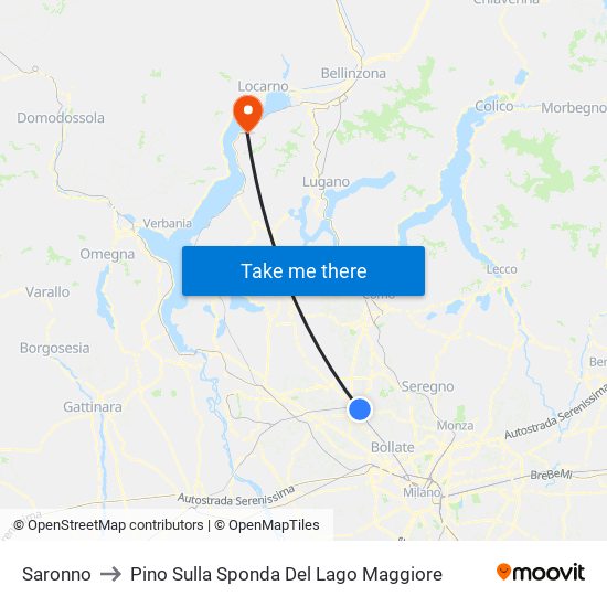 Saronno to Pino Sulla Sponda Del Lago Maggiore map