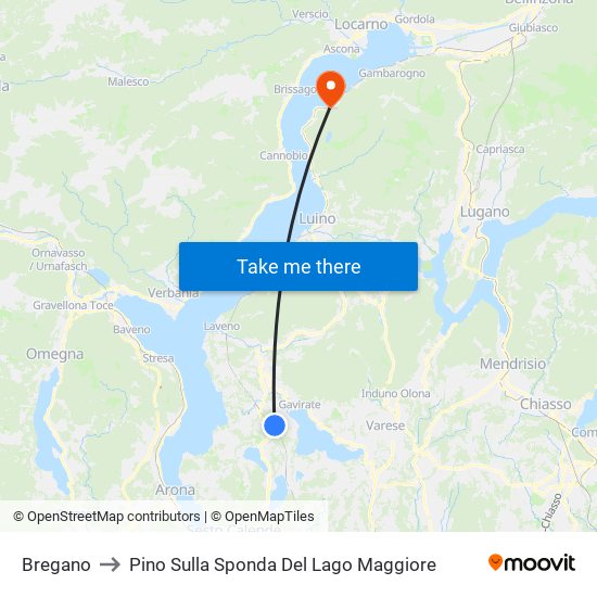 Bregano to Pino Sulla Sponda Del Lago Maggiore map