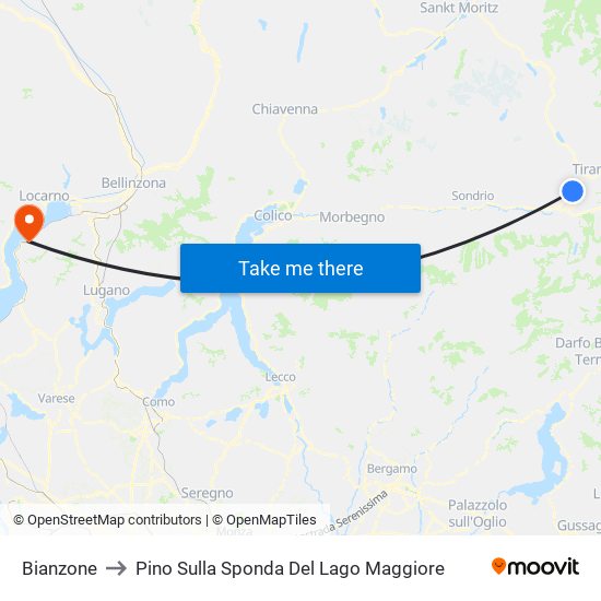 Bianzone to Pino Sulla Sponda Del Lago Maggiore map