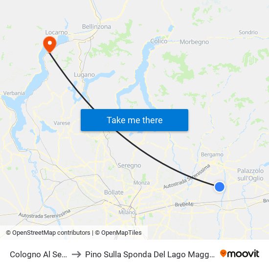 Cologno Al Serio to Pino Sulla Sponda Del Lago Maggiore map