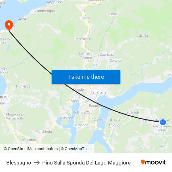 Blessagno to Pino Sulla Sponda Del Lago Maggiore map