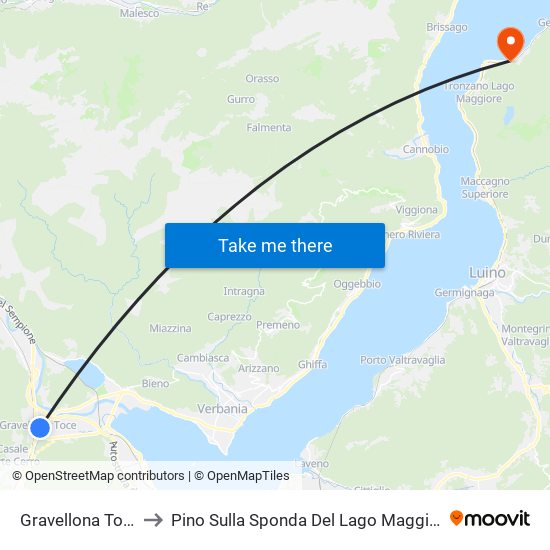 Gravellona Toce to Pino Sulla Sponda Del Lago Maggiore map