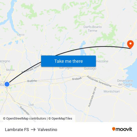 Lambrate FS to Valvestino map