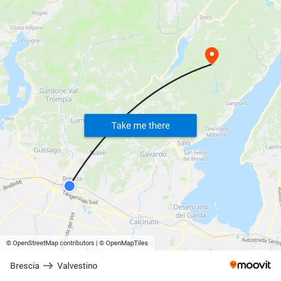 Brescia to Valvestino map