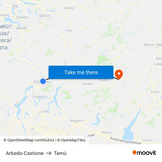 Arbedo-Castione to Temù map
