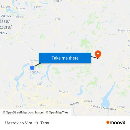 Mezzovico-Vira to Temù map