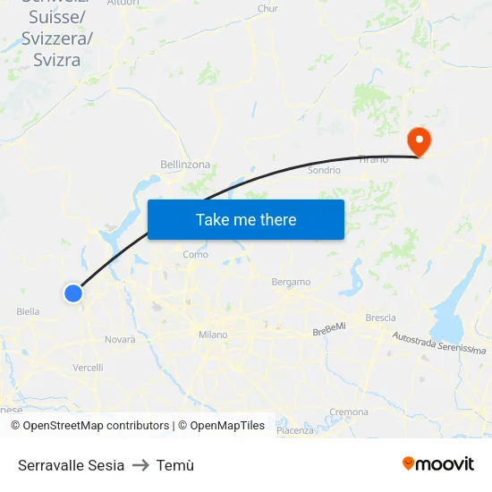 Serravalle Sesia to Temù map