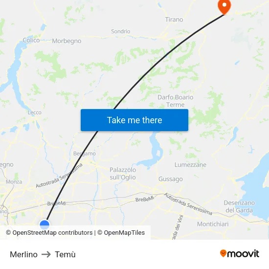 Merlino to Temù map