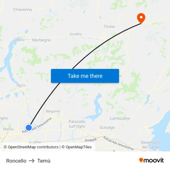 Roncello to Temù map
