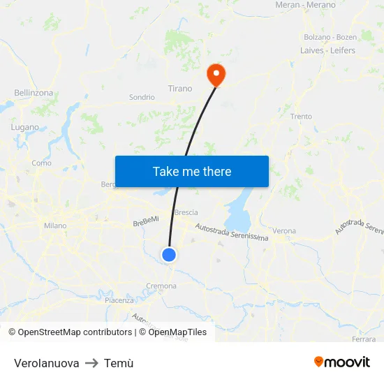 Verolanuova to Temù map