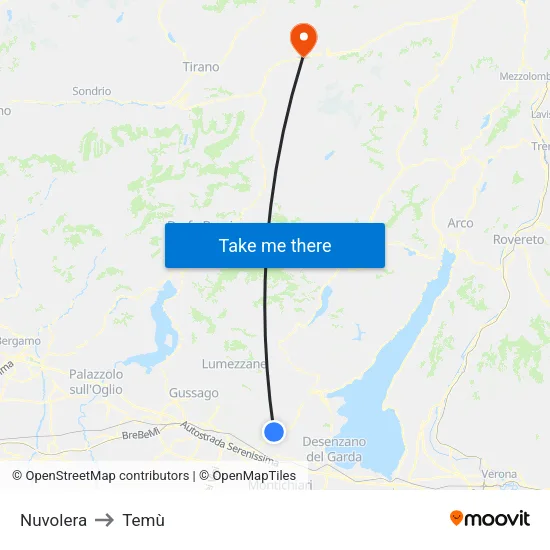Nuvolera to Temù map