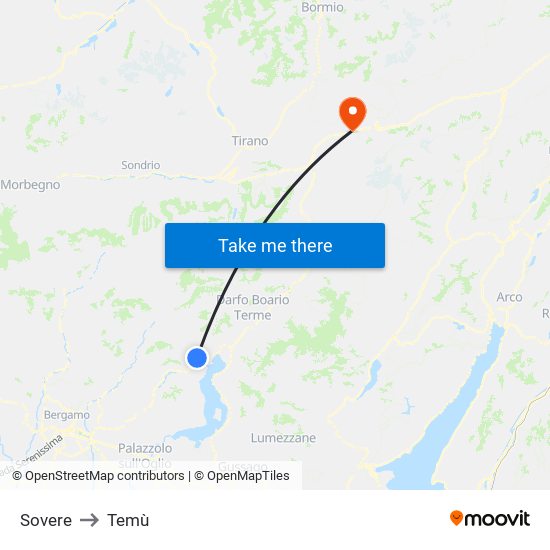 Sovere to Temù map