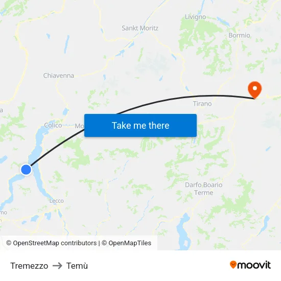 Tremezzo to Temù map