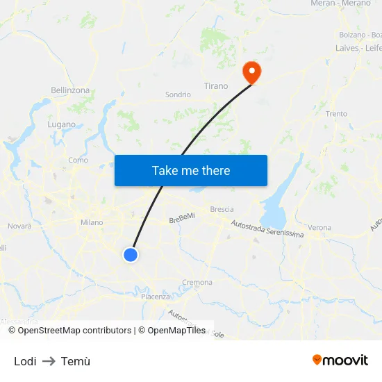 Lodi to Temù map