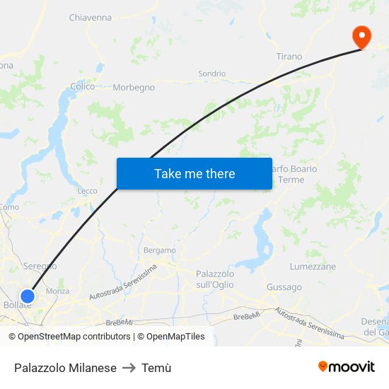 Palazzolo Milanese to Temù map