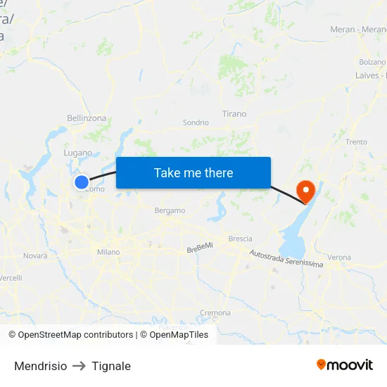 Mendrisio to Tignale map