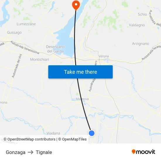 Gonzaga to Tignale map