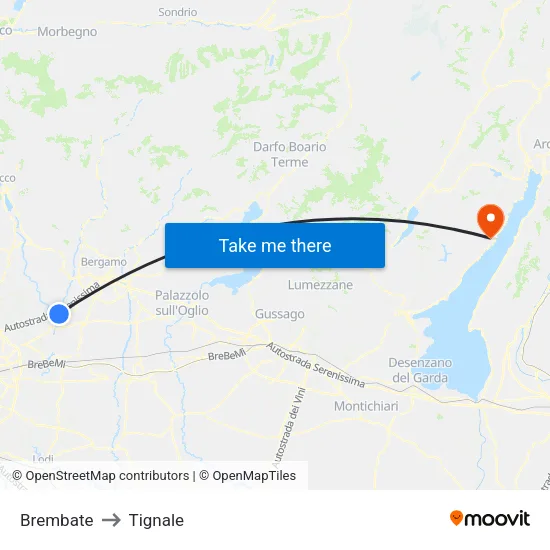 Brembate to Tignale map