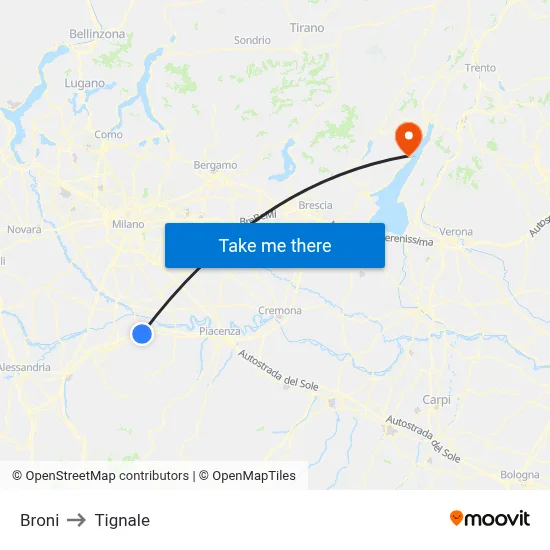 Broni to Tignale map