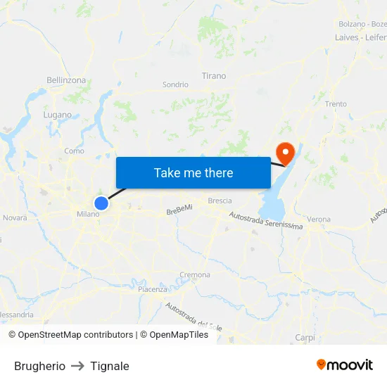 Brugherio to Tignale map