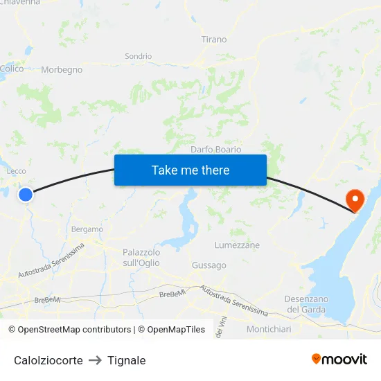 Calolziocorte to Tignale map