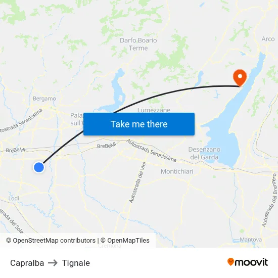 Capralba to Tignale map