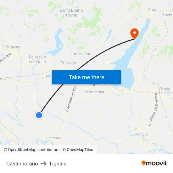 Casalmorano to Tignale map