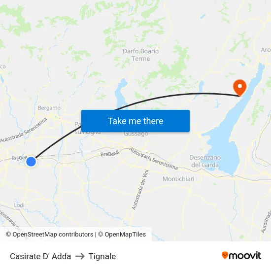 Casirate d'Adda to Tignale map