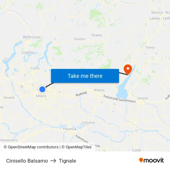 Cinisello Balsamo to Tignale map