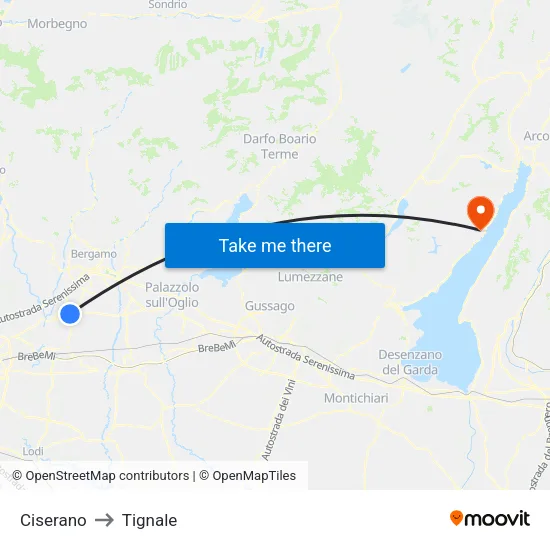 Ciserano to Tignale map