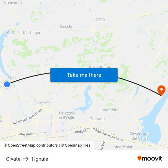 Civate to Tignale map