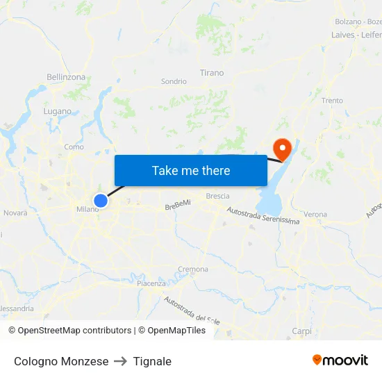 Cologno Monzese to Tignale map